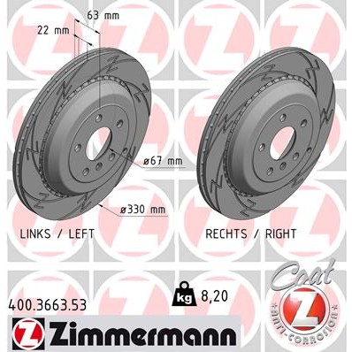 Слика на кочионен диск ZIMMERMANN BLACK Z 400.3663.53 за Mercedes GL-class (x164) GL 350 CDI 4-matic (164.822) - 224 коњи дизел