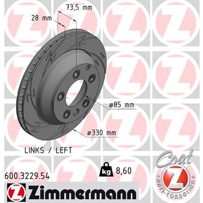 Слика на кочионен диск ZIMMERMANN BLACK Z 600.3229.54 за Porsche Cayenne (955, 9PA) 3.6 - 290 коњи бензин