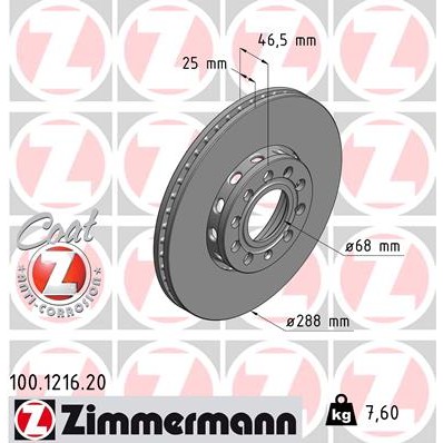 Слика на кочионен диск ZIMMERMANN COAT Z 100.1216.20 за Audi A4 Avant (8D5, B5) 1.9 TDI quattro - 110 коњи дизел