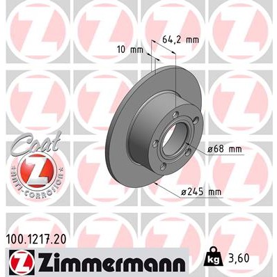 Слика на кочионен диск ZIMMERMANN COAT Z 100.1217.20 за Audi A6 Sedan (4B, C5) 1.8 T - 150 коњи бензин