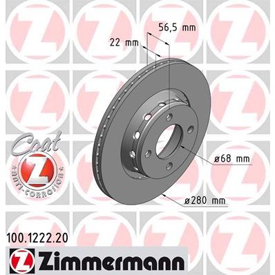 Слика на кочионен диск ZIMMERMANN COAT Z 100.1222.20 за Audi 90 Coupe (89, 8B) 2.3 20V quattro - 167 коњи бензин