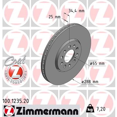 Слика на кочионен диск ZIMMERMANN COAT Z 100.1235.20 за Seat Toledo 2 Saloon (1M2) 2.3 V5 - 150 коњи бензин
