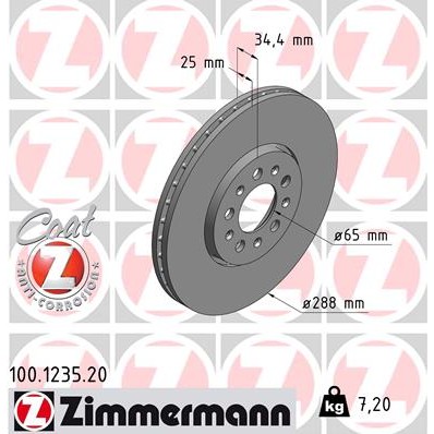 Слика на кочионен диск ZIMMERMANN COAT Z 100.1235.20 за Seat Toledo 4 (KG3) 1.2 TSI - 105 коњи бензин