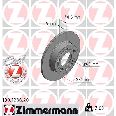 Слика на кочионен диск ZIMMERMANN COAT Z 100.1236.20 за VW Jetta 4 (1J2) 1.9 TDI - 150 коњи дизел