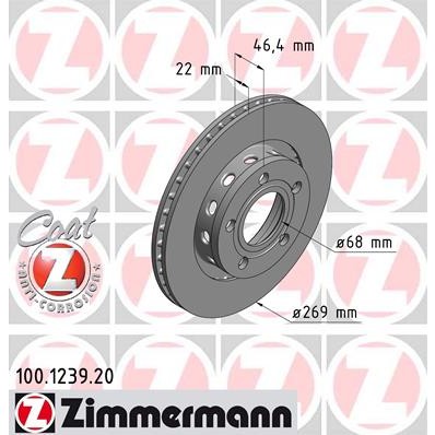 Слика на кочионен диск ZIMMERMANN COAT Z 100.1239.20 за Audi A8 Limousine (4D2, 4D8) 2.5 TDI - 180 коњи дизел