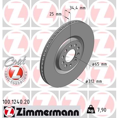 Слика на кочионен диск ZIMMERMANN COAT Z 100.1240.20 за Seat Ibiza 3 (6L) 2.0 - 116 коњи бензин