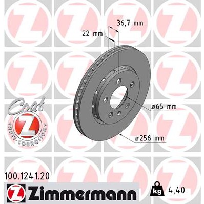 Слика на кочионен диск ZIMMERMANN COAT Z 100.1241.20 за VW Bora комби (1J6) 1.8 T - 180 коњи бензин