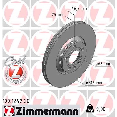 Слика на кочионен диск ZIMMERMANN COAT Z 100.1242.20 за Audi A4 Avant (8ED, B7) 3.0 quattro - 218 коњи бензин