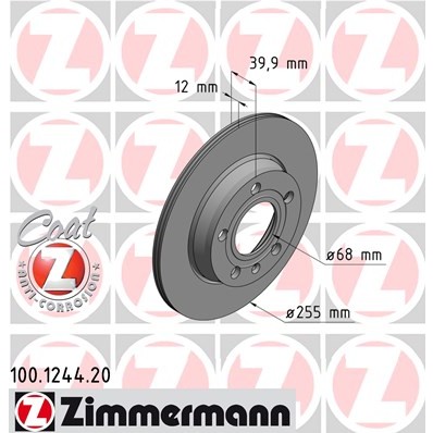 Слика на кочионен диск ZIMMERMANN COAT Z 100.1244.20 за Audi A4 Avant (8E5, B6) 3.0 - 218 коњи бензин