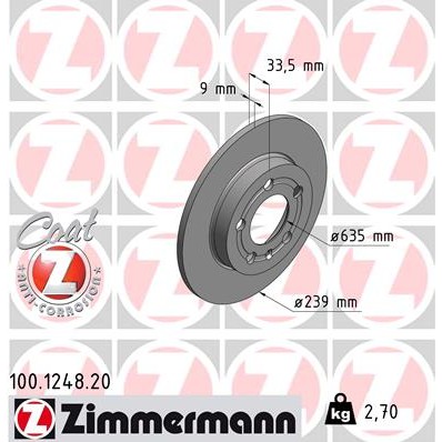 Слика на кочионен диск ZIMMERMANN COAT Z 100.1248.20 за VW Jetta 4 (1J2) 1.9 SDI - 68 коњи дизел