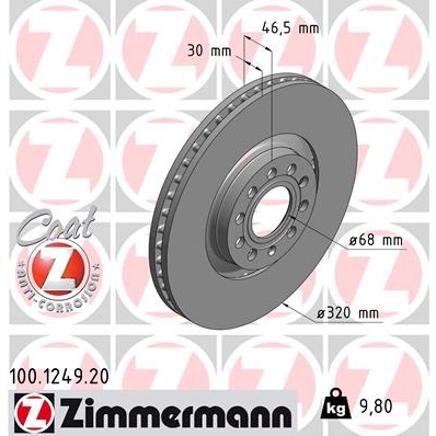 Слика на кочионен диск ZIMMERMANN COAT Z 100.1249.20 за Audi A6 Avant (4B, C5) 2.4 - 165 коњи бензин