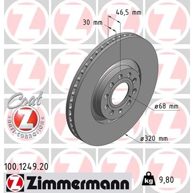 Слика на кочионен диск ZIMMERMANN COAT Z 100.1249.20 за Audi A6 Sedan (4B, C5) 2.8 quattro - 193 коњи бензин