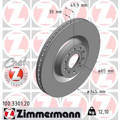 Слика на кочионен диск ZIMMERMANN COAT Z 100.3301.20 за VW EOS (1F7,1F8) 2.0 TFSI - 200 коњи бензин
