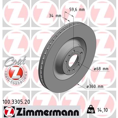 Слика на кочионен диск ZIMMERMANN COAT Z 100.3305.20 за Audi A6 Avant (4F5, C6) 3.0 TDI quattro - 240 коњи дизел