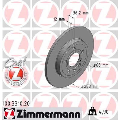 Слика на кочионен диск ZIMMERMANN COAT Z 100.3310.20 за Audi A4 Convertible (8H, 8E, B7) 2.0 TDI - 140 коњи дизел