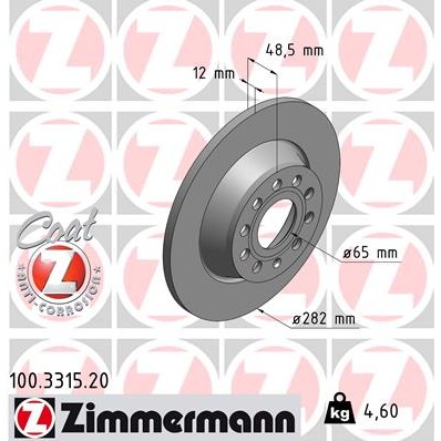 Слика на кочионен диск ZIMMERMANN COAT Z 100.3315.20 за VW Jetta 7 Sportwagon (BA5) 1.4 TSI - 140 коњи бензин