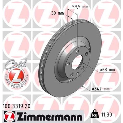 Слика на кочионен диск ZIMMERMANN COAT Z 100.3319.20 за Audi A6 Avant (4F5, C6) 3.0 TDI quattro - 240 коњи дизел