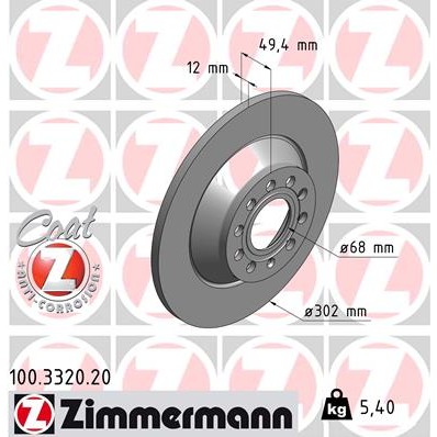 Слика на кочионен диск ZIMMERMANN COAT Z 100.3320.20 за Audi A6 Avant (4F5, C6) 3.0 TDI quattro - 240 коњи дизел