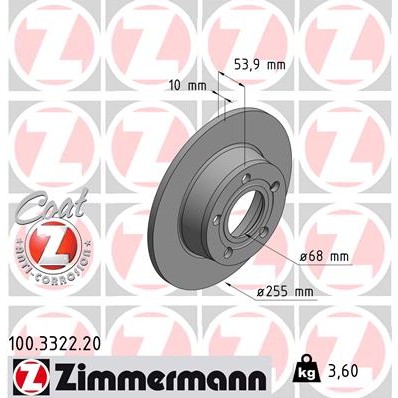 Слика на кочионен диск ZIMMERMANN COAT Z 100.3322.20 за Audi A6 Sedan (4B, C5) 2.8 quattro - 193 коњи бензин