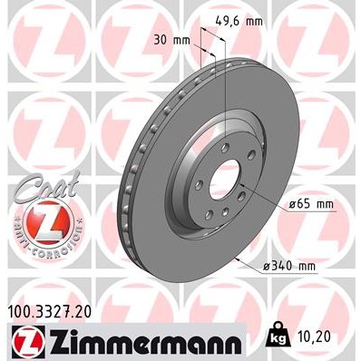 Слика на кочионен диск ZIMMERMANN COAT Z 100.3327.20 за Audi TT (8J3) 2.0 TFSI - 211 коњи бензин