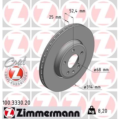 Слика на кочионен диск ZIMMERMANN COAT Z 100.3330.20 за Audi A4 Avant (8K5, B8) 1.8 TFSI - 170 коњи бензин
