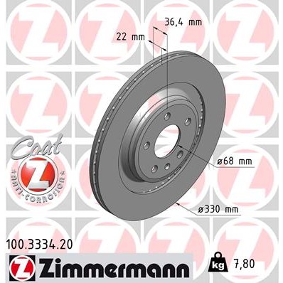 Слика на кочионен диск ZIMMERMANN COAT Z 100.3334.20 за Audi A5 Cabrio (8F7) 1.8 TFSI - 160 коњи бензин