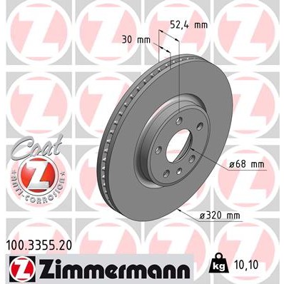 Слика на кочионен диск ZIMMERMANN COAT Z 100.3355.20 за Audi A4 Avant (8K5, B8) 1.8 TFSI - 170 коњи бензин