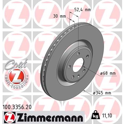 Слика на кочионен диск ZIMMERMANN COAT Z 100.3356.20 за Audi Q5 (8R) 2.0 TDI - 136 коњи дизел