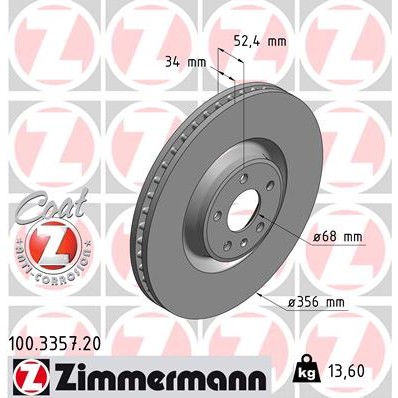 Слика на кочионен диск ZIMMERMANN COAT Z 100.3357.20 за Audi A6 Allroad (4GH, 4GJ) 3.0 TDI quattro - 245 коњи дизел