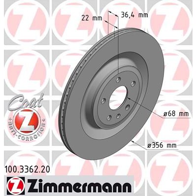 Слика на кочионен диск ZIMMERMANN COAT Z 100.3362.20 за Audi A7 Sportback (4GA) 3.0 TDI quattro - 313 коњи дизел