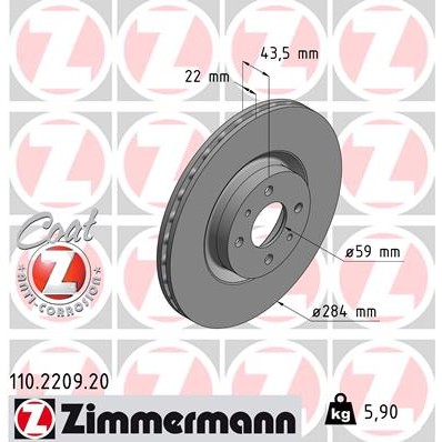 Слика на кочионен диск ZIMMERMANN COAT Z 110.2209.20 за Fiat Doblo Cargo 223 1.4 - 77 коњи бензин