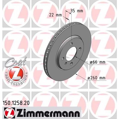 Слика на кочионен диск ZIMMERMANN COAT Z 150.1258.20 за BMW 3 Sedan E30 318 i - 115 коњи бензин