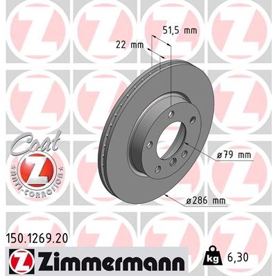 Слика на кочионен диск ZIMMERMANN COAT Z 150.1269.20 за BMW 3 Sedan E46 320 d - 129 коњи дизел