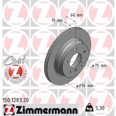 Слика на кочионен диск ZIMMERMANN COAT Z 150.1283.20 за BMW 3 Touring E46 318 i - 116 коњи бензин