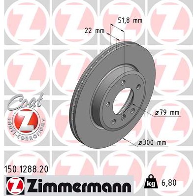 Слика на кочионен диск ZIMMERMANN COAT Z 150.1288.20 за BMW 3 Touring E46 328 i - 193 коњи бензин