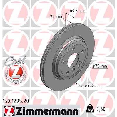 Слика на кочионен диск ZIMMERMANN COAT Z 150.1295.20 за BMW 3 Touring E46 330 xd - 184 коњи дизел