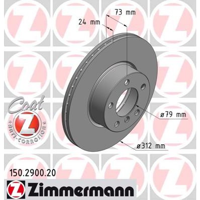 Слика на кочионен диск ZIMMERMANN COAT Z 150.2900.20 за BMW 3 Touring E91 318 i - 129 коњи бензин