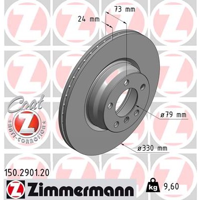 Слика на кочионен диск ZIMMERMANN COAT Z 150.2901.20 за BMW 3 Sedan F30 F35 F80 330 d - 258 коњи дизел