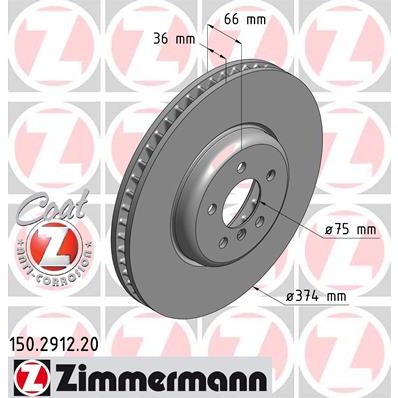 Слика на кочионен диск ZIMMERMANN COAT Z 150.2912.20 за BMW 7 Series F 750 i - 449 коњи бензин