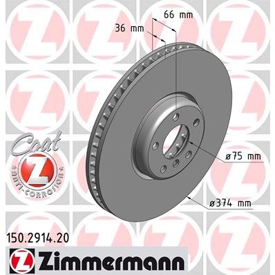 Слика на кочионен диск ZIMMERMANN COAT Z 150.2914.20 за BMW 5 GT F07 550 i xDrive - 408 коњи бензин