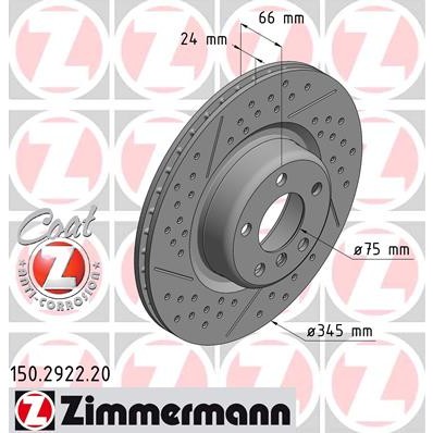 Слика на кочионен диск ZIMMERMANN COAT Z 150.2922.20 за BMW 3 Gran Turismo F34 325 d - 218 коњи дизел
