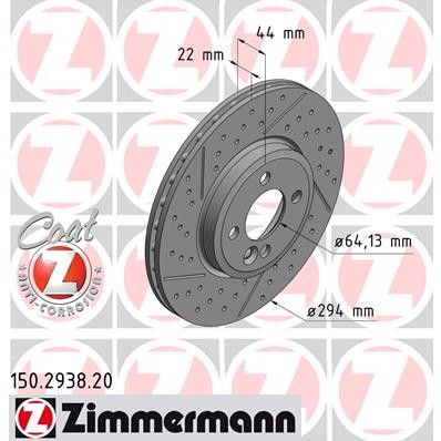 Слика на кочионен диск ZIMMERMANN COAT Z 150.2938.20 за Mini Clubvan (R55) Cooper D - 112 коњи дизел