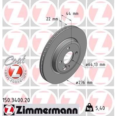 Слика на кочионен диск ZIMMERMANN COAT Z 150.3400.20 за Mini Convertible (R52) Cooper S - 170 коњи бензин