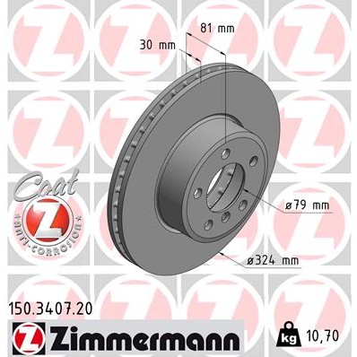 Слика на кочионен диск ZIMMERMANN COAT Z 150.3407.20 за BMW 7 Limousine E66 730 d - 218 коњи дизел