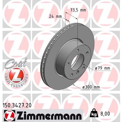 Слика на кочионен диск ZIMMERMANN COAT Z 150.3427.20 за BMW 3 Touring E91 320 d - 163 коњи дизел