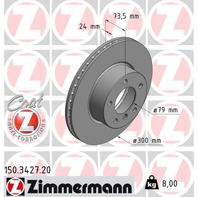 Слика на кочионен диск ZIMMERMANN COAT Z 150.3427.20 за BMW Z4 Cabrio E89 sDrive 18 i - 156 коњи бензин