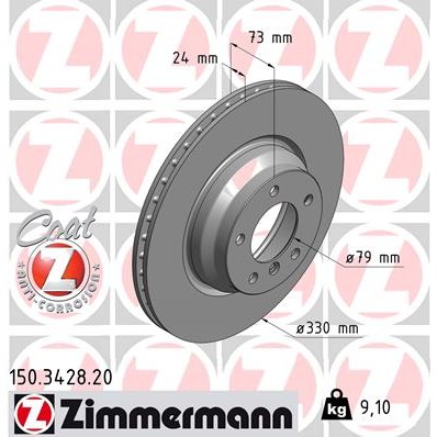 Слика на кочионен диск ZIMMERMANN COAT Z 150.3428.20 за BMW 3 Touring E91 320 d - 163 коњи дизел