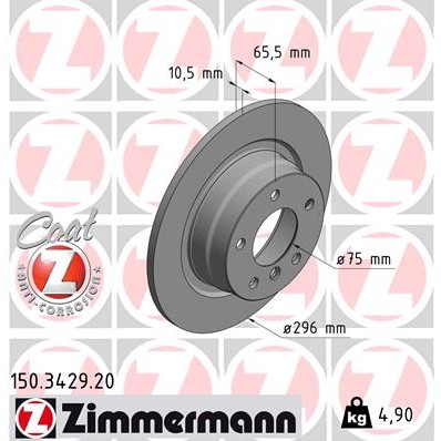 Слика на кочионен диск ZIMMERMANN COAT Z 150.3429.20 за BMW 3 Sedan E90 318 d - 122 коњи дизел