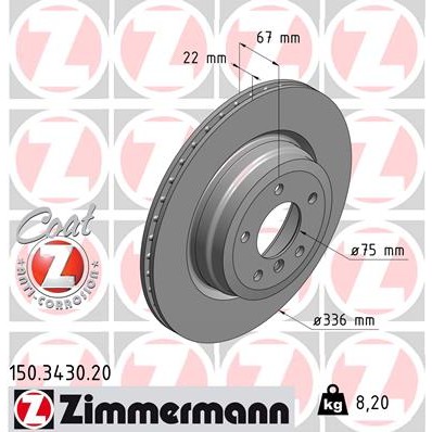 Слика на кочионен диск ZIMMERMANN COAT Z 150.3430.20 за BMW 3 Coupe E92 320 d xDrive - 184 коњи дизел