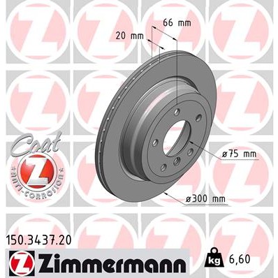 Слика на кочионен диск ZIMMERMANN COAT Z 150.3437.20 за BMW X1 E84 sDrive 16 i - 143 коњи бензин